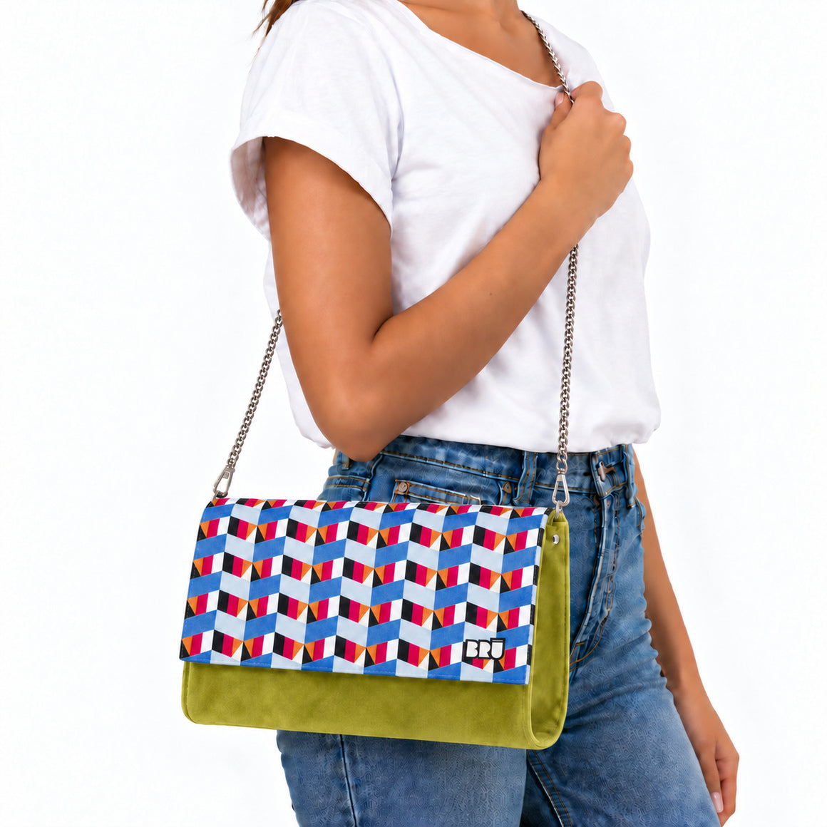 Borsa Muà | Green Lime – Blue Tipi – indossata