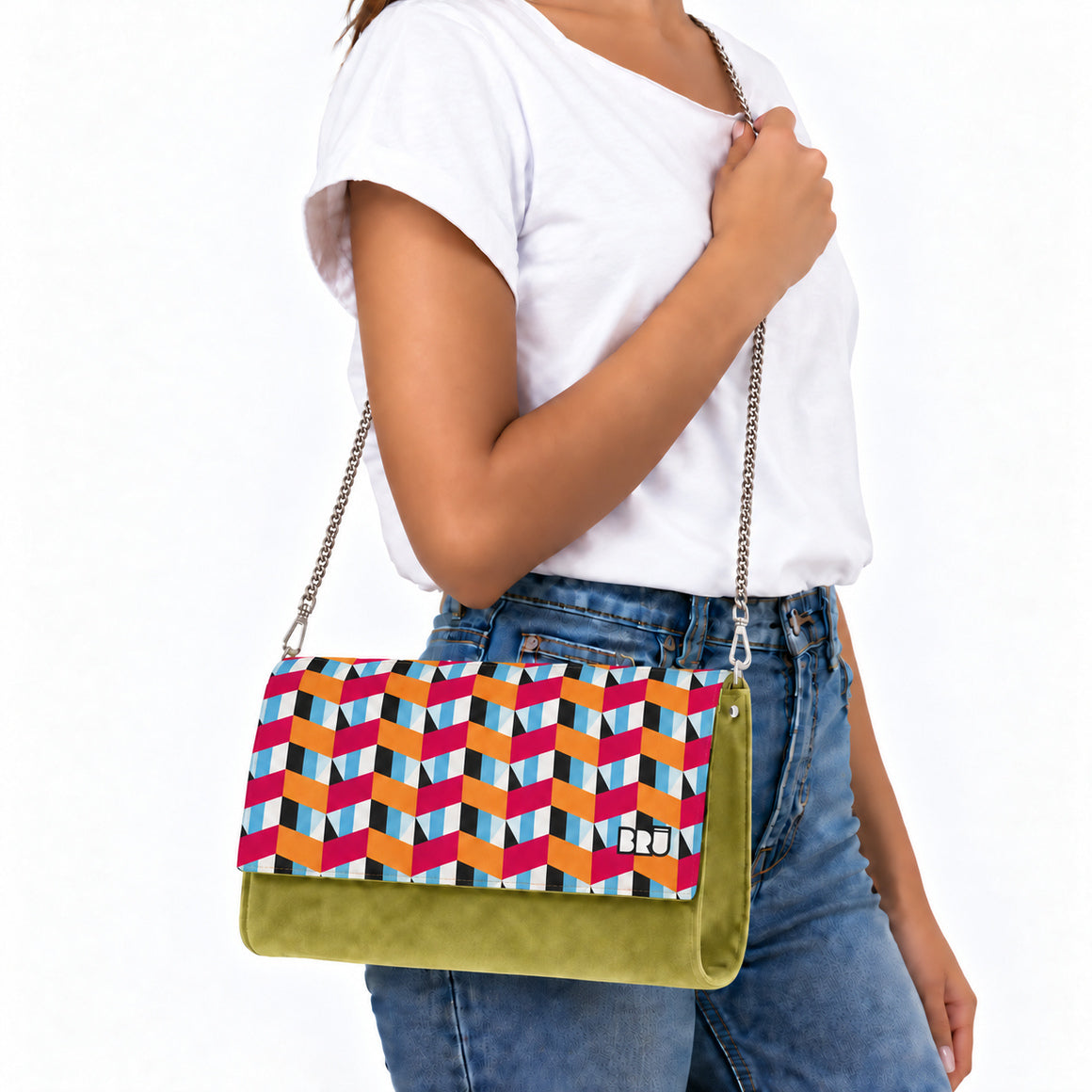 Borsa Muà | Green Lime – Orange Tipi – indossata