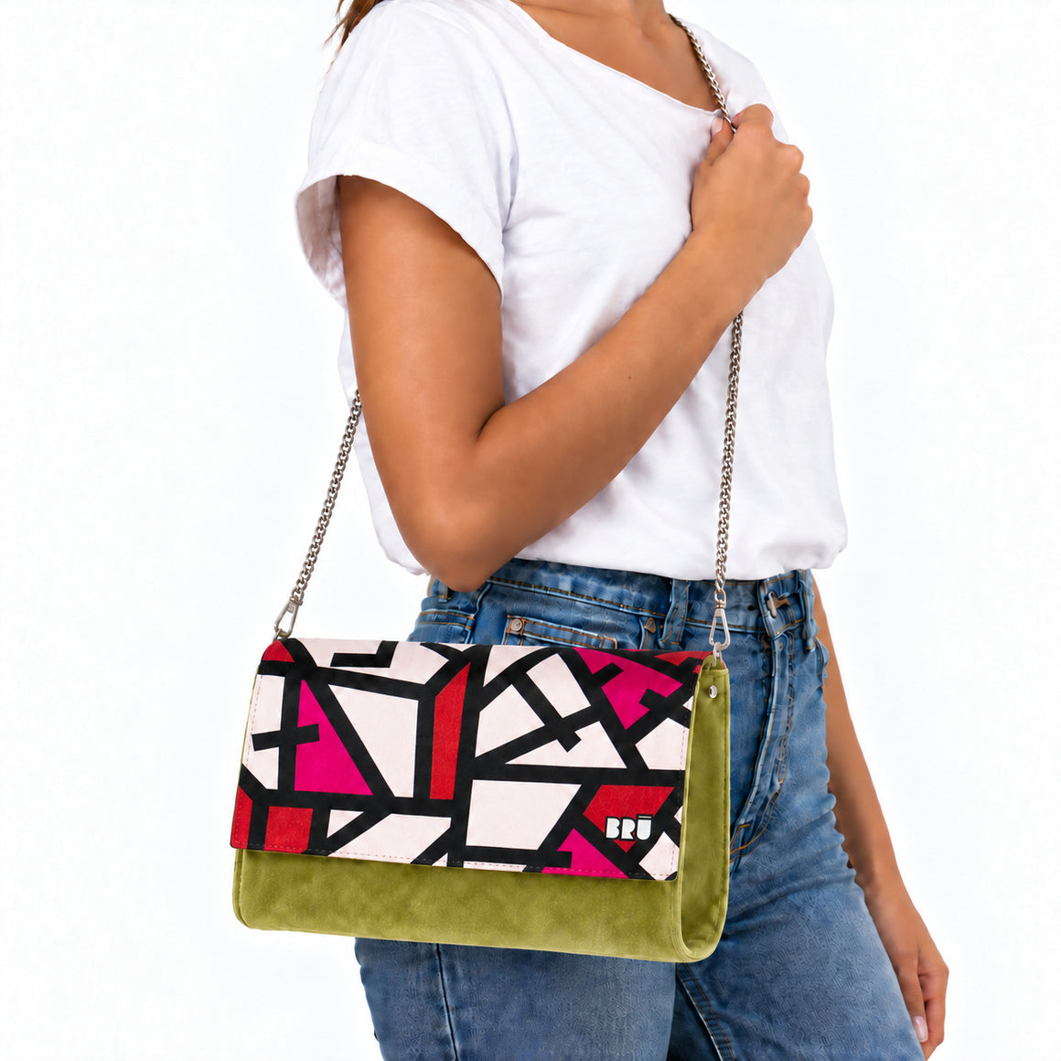 Borsa Muà | Green Lime – Red Lines – indossata