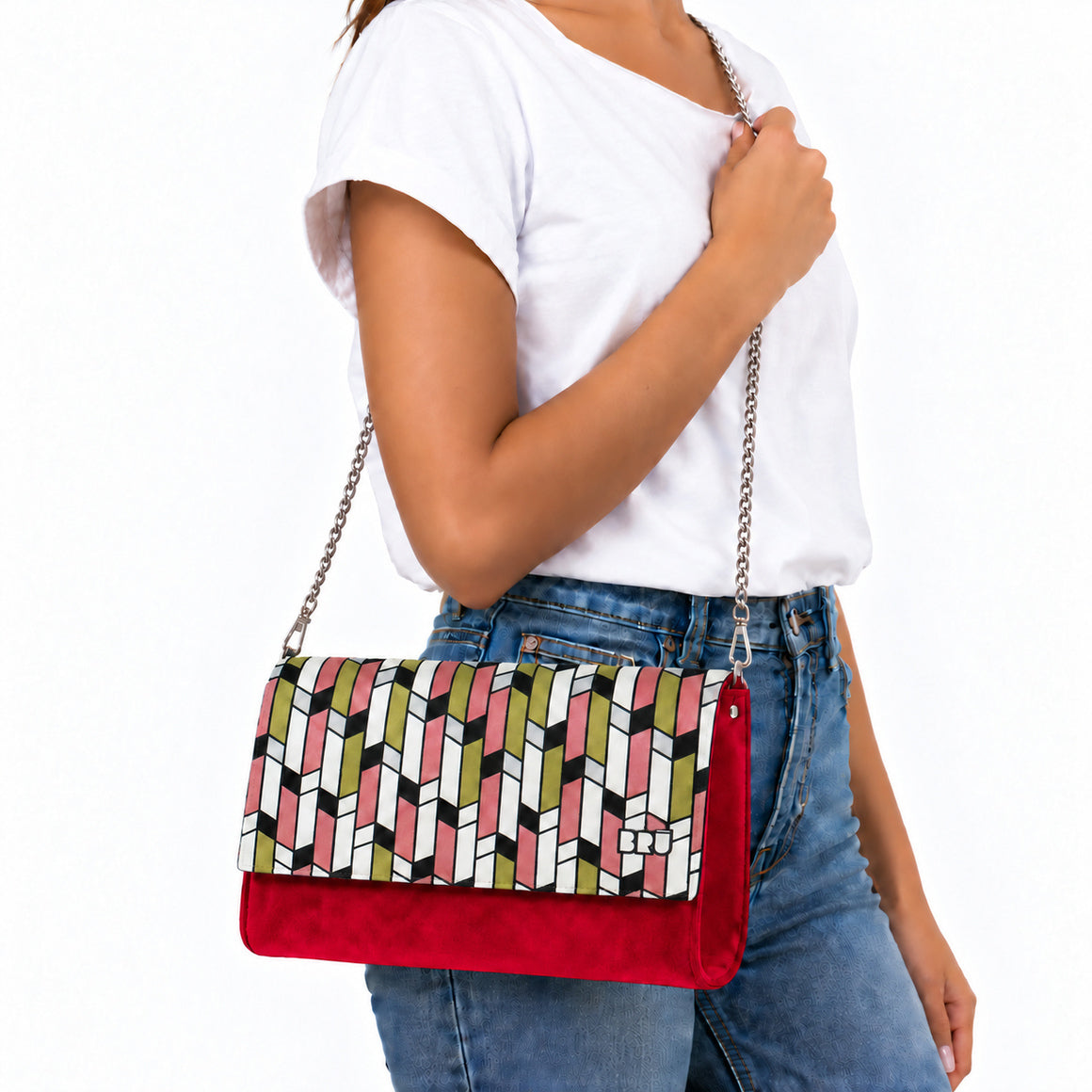 Borsa Muà | Red – Pink Arrows – indossata