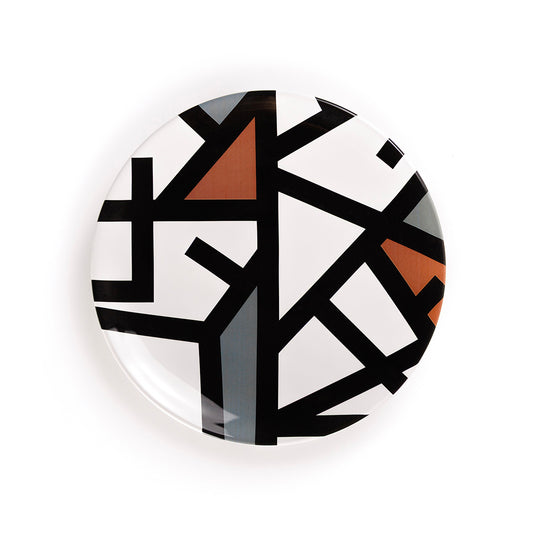 Piatto decorativo in ceramica | Terracotta & Blue Lines – Ethnic Edition