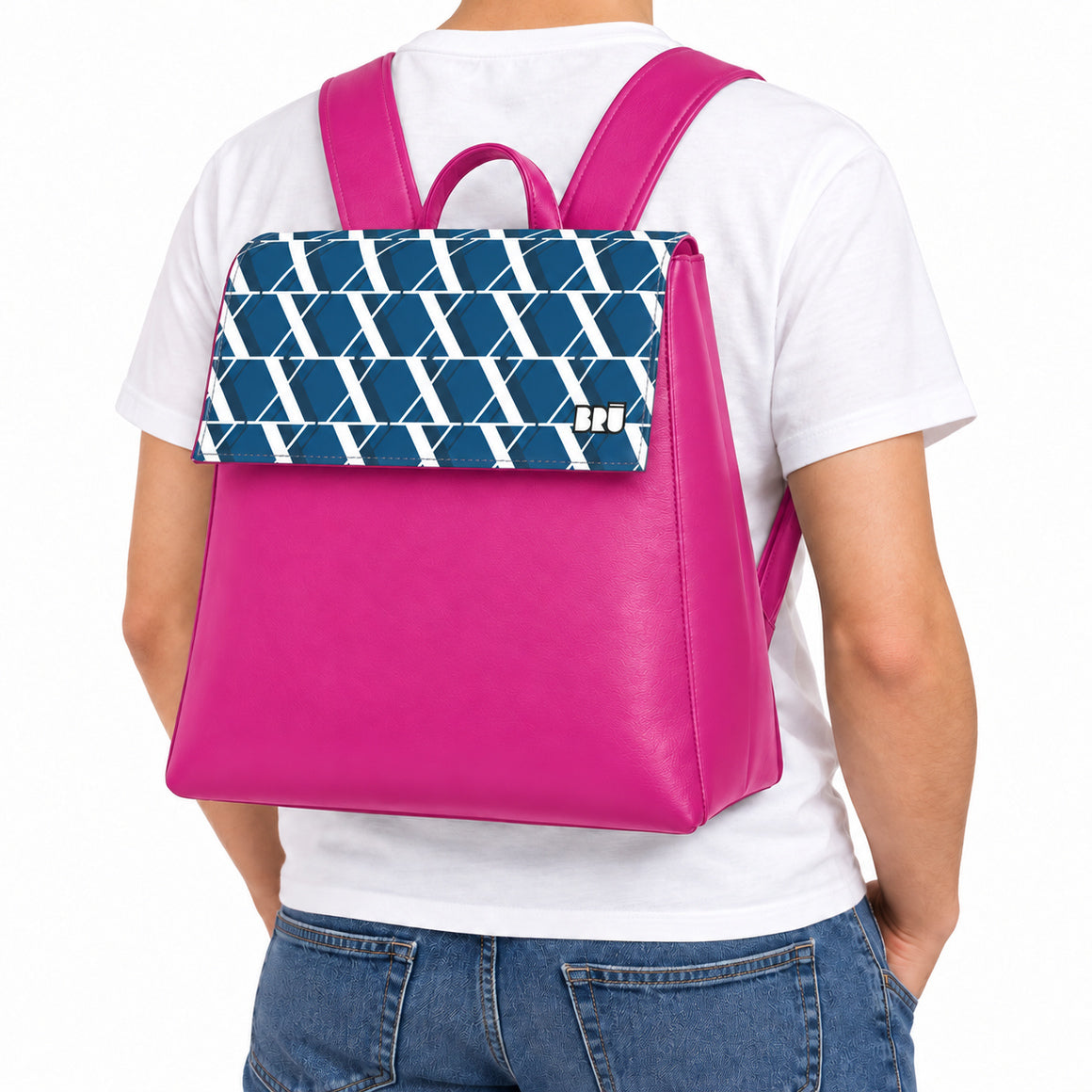 Zaino Mimì | Fuchsia – Rome Edition Blue – indossata